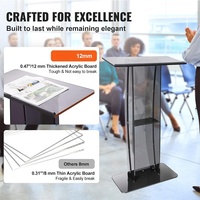 Podium en acrylique de 47 pouces avec large surface de lecture claire, étagère de rangement sur pied, église, bureau, école, présentoir noir