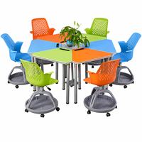 Table et chaises de classe collaborative en forme de trapèze, bureau d'élève modulaire, mobilier scolaire ergonomique et flexible pour l'apprentissage