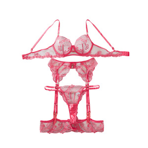 Nouveauté 2026 <span class=keywords><strong>en</strong></span> stock : Ensemble de lingerie florale <span class=keywords><strong>en</strong></span> dentelle grande taille pour femme, 3 pièces, avec soutien-gorge à armatures, résille transparente et porte-jarretelles - Product Image 5
