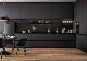 Cocina minimalista en forma de L color verde salvia con detalles en latón e iluminación LED cálida - Product Image 6