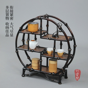 Bamboo Display <b>Shelf</b> Round Multifunctional Tea Storage <b>Rack</b> For Living Room Standing Type YY0665 - Product Image 2