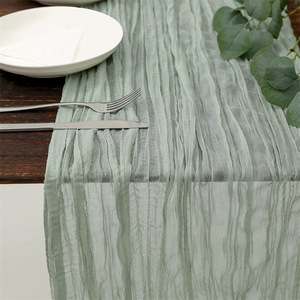 Custom Boho Wedding Arbor Gauze <strong>Fabric</strong> Decor Luxury Sage <strong>Green</strong> Cheesecloth Table Runner Woven Techniques - Product Image 1