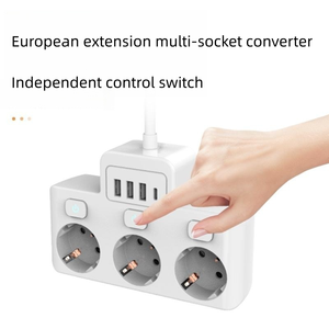 Original EU Power Strip Extension Adapter Outlet Power Cord with 3 EU Outlets 3 <b>USB</b> 1 TYPE C and Independent Control <b>Switch</b> - Product Image 5