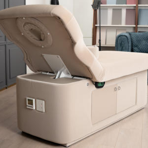 Chaise de beauté faciale moderne pliable et réglable de luxe et lit de salon de spa pour les cils avec cadre en bois et éponge haute densité - Product Image 5