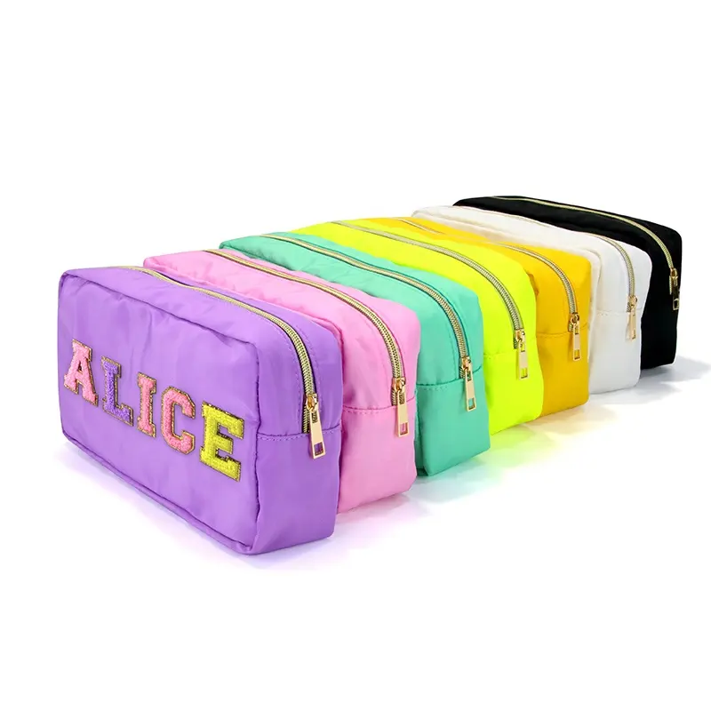 Hot Selling Nylon Cosmetic Zipper Bag Waterproof Versatile Creative Organizer Travel Letter Girls Pouch Makeup Bag