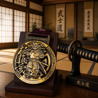 Medalla de Samurái Personalizada para Torneo de Karate, Premio OEM 3D de Bronce Antiguo, Medalla Hueca de Metal para Campeonato de Artes Marciales con Cinta
