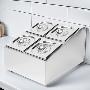 Contenedor buffet de acero inoxidable, calidad alimentaria, pulido espejo, 4 compartimentos para condimentos, uso en restaurantes, bandeja Gastronorm - Product Image 2