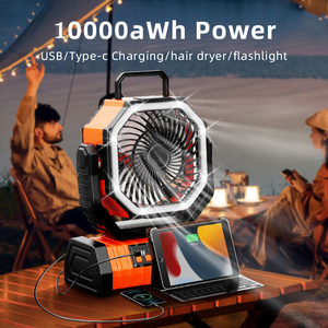 Xách tay 10000mAh pin <span class=keywords><strong>lithium</strong></span> LED ánh sáng ngân hàng điện có thể sạc lại bảng <span class=keywords><strong>fan</strong></span> hâm mộ cho cắm trại ngoài trời khách sạn nhà để xe làm bằng nhựa - Product Image 2