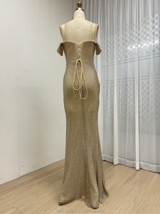 MC20082Bエレガントなフォーマルマーメイドボディコンオフショルダーフロア丈スリットイブニングウェアXSオフショルダープロムストライプ - Product Image 6