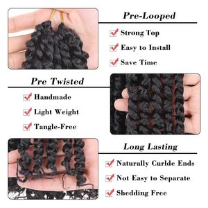 Capelli all'uncinetto Passion <span class=keywords><strong>Twist</strong></span> da 18 pollici, leggeri, a 12 ciocche, senza perdita di capelli # Extension per capelli pre-intrecciati neri 1B per donne di colore - Product Image 5