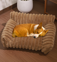 Lit pour animaux de compagnie chaud, style canapé, housse amovible, matelas en peluche confortable pour chiens et chats, toute l'année