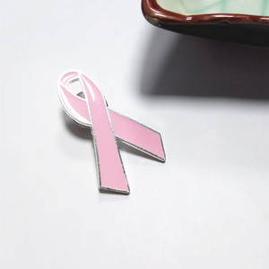 Bán buôn rẻ hơn Ribbon kim loại pins nhỏ kích thước trung bình màu hồng đậm ung thư vú nhận thức Lapel pins - Product Image 4