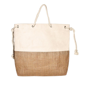 Bolsas de Playa de Verano Ecológicas y Duraderas con Base de Yute y Lona de Algodón, con Asa de Cordón de Algodón Blanco - Product Image 1