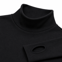 Haut de sport noir personnalisé à col roulé et manches longues avec trous pour les pouces, ajusté, couche de base performante, OEM, vente en gros