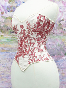เสื้อครอเซ็ทพิมพ์ลาย Toile De Jouy สำหรับผู้หญิง สไตล์คอทเทจคอร์และเรเจนซี่คอร์  แบบมีโครงเสริมทรง  ทรงหวาน  นำเข้าจากอเมริกา - Product Image 6
