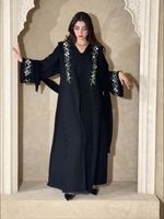 Abaya noire brodée pour femmes musulmanes, robe longue, hijab, robe florale perlée, tenue pour événements à la mosquée