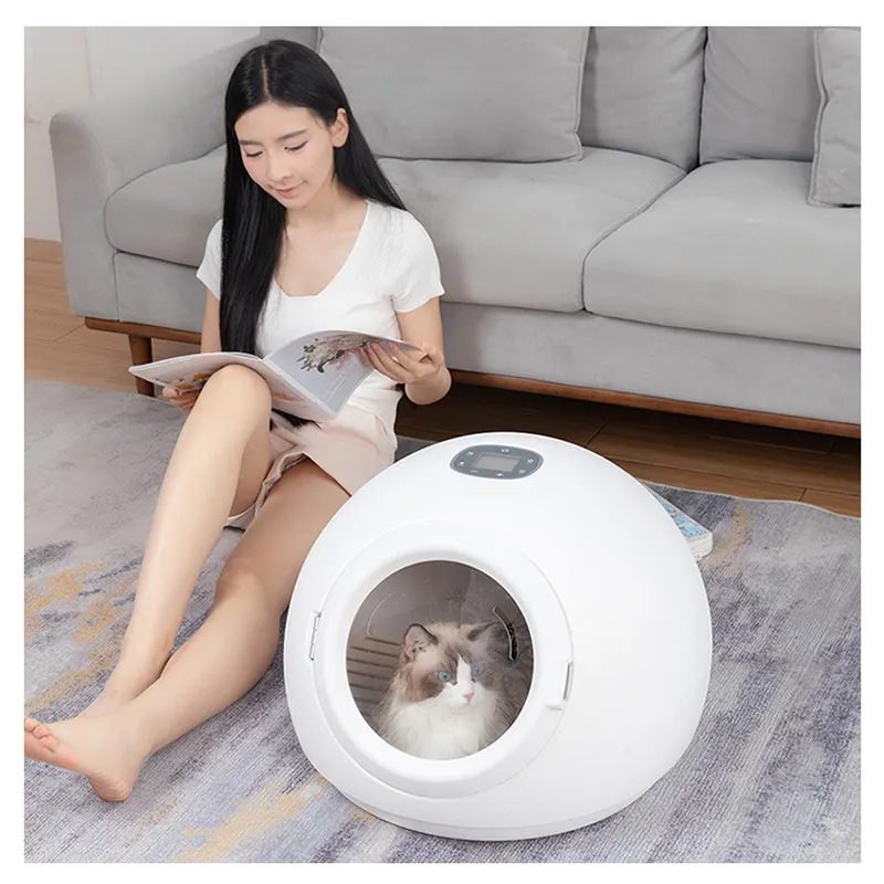 Caja secadora automática inteligente grande de 55L para mascotas, productos de limpieza sostenibles para el cuidado de mascotas para gatos y perros, secador de pelo esterilizable para mascotas