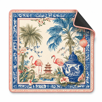 Tapis de Mahjong 800x800mm Imperméable Multispandex Antidérapant en Caoutchouc Chinoiserie Flamingo Ginger Jar + Sac de Transport Noir