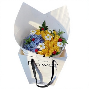 Grand sac en papier trapézoïdal avec poignée en tissu renforcé, impression personnalisée pour la livraison de fleurs fraîches, sac en papier en gros - Product Image 1