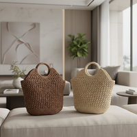 Sac à main chic en paille tressée fait main avec poignée ronde, sac de plage vintage d'été pour femme en vacances