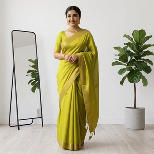 Sari de Seda Premium Verde Lima Mangal Giri para Invierno y Verano, Elegante, Hecho a Mano, Tradicional, para Fiestas y Celebraciones, de Secado Rápido - Product Image 5
