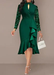 Vestiti 2026 indefiniti da <span class=keywords><strong>donna</strong></span> vestiti da <span class=keywords><strong>donna</strong></span> Casual ufficio invernale lavoro a <span class=keywords><strong>balze</strong></span> in pizzo <span class=keywords><strong>con</strong></span> cuciture verde scuro a sirena - Product Image 2