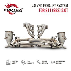 ระบบวาล์วทรอนิกส์ Vortex Precision SS304 สำหรับรถปอร์เช่ 992 คาร์เรรา พร้อมท่อร่วมไอเสียแบบป้องกันความร้อนและหัวจ่ายไอเสียสี่ทาง - Product Image 1
