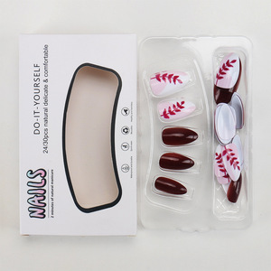 <span class=keywords><strong>Faux</strong></span> <span class=keywords><strong>ongles</strong></span> en ABS à presser, amande <span class=keywords><strong>bordeaux</strong></span> avec motif feuille, réutilisables pour femmes, 24 pièces/ensemble - Product Image 5