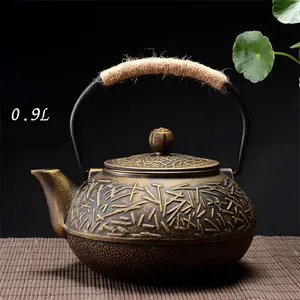 Harmony High Sale Kungfu juego de té tetera de hierro fundido 0.9L patrón de peonía tetera de hierro