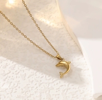 Collier pendentif dauphin en acier inoxydable pour femme Chaîne de pull en forme de couronne argentée et dorée