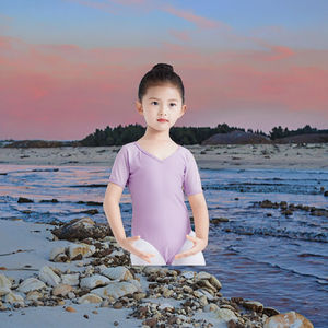 Justaucorps de danse pour femme à manches courtes, en nylon avec dentelle, costume de danse noir pour adulte, maillot de balleterie, vêtements de danse d'entraînement, marque OEM - Product Image 3