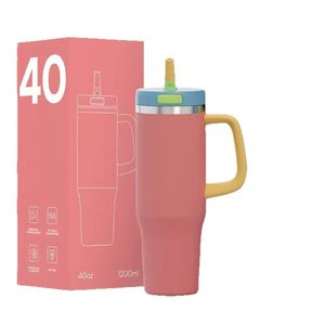 Taza de coche multifuncional de 40OZ, mango de acero inoxidable 304, boca ancha, tapa múltiple, aislamiento al vacío para frío y calor - Product Image 1
