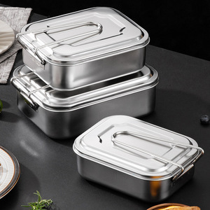 Stainless Steel <b>Lunch</b> <b>Box</b> Square Shape With Handles For Students Office Workers Canteen Meals - Product Image 1