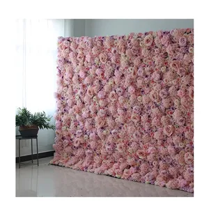 RH222 Bunga Buatan Panel Dinding Ungu Merah Muda Putih Hydrangea Bunga Mawar Dekorasi Latar Belakang Dinding Bunga Buatan untuk Pernikahan