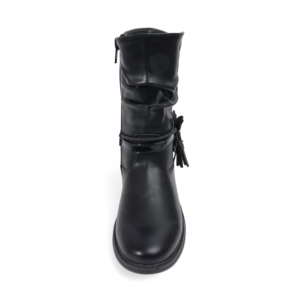 أحذية جلدية سوداء لامعة للفتيات مع ربطة فيونكة وسحاب - Product Image 5