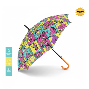 Mosaic Pattern Straight Umbrella auto Open Polyester Fabric 8 Ribs <b>J</b> Handle All-Weather Use Adults - Product Image 1