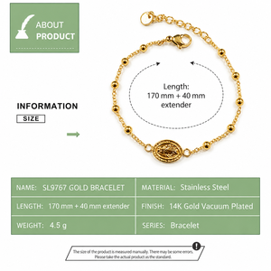 <b>Beaded</b> Charm <b>Bracelet</b>, Stainless Steel, 14K Gold Vacuum Plated, Gold and <b>Silver</b> Color Options - Product Image 4