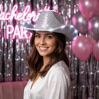 Cappelli da Cowboy Unisex di Alta Qualità con Paillettes LED Argento per Halloween, Natale, Matrimoni, Compleanni, Feste e Eventi