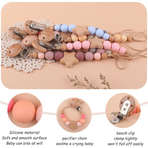 Baby Silicone Pacifier Chain Baby <strong>Wooden</strong> Pacifier Holder Chain Silicone Pacifier <strong>Clip</strong> - Product Image 5