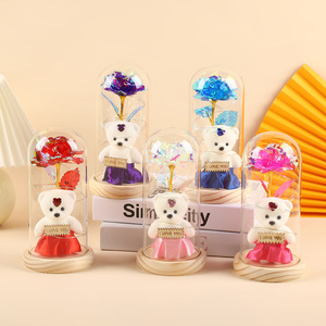 Regalo <span class=keywords><strong>de</strong></span> Navidad, <span class=keywords><strong>San</strong></span> Valentín o Cumpleaños, Luz LED, Rosas Eternas, un Mini Oso, Rosas Galaxia <span class=keywords><strong>para</strong></span> Siempre en Cúpula <span class=keywords><strong>de</strong></span> Cristal - Product Image 1