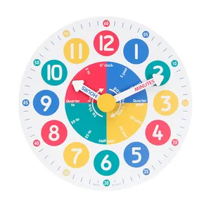 Reloj de aprendizaje colorido para niños, reloj de pared de 12 pulgadas con marco de madera de imitación de plástico, silencioso, para enseñar a los niños