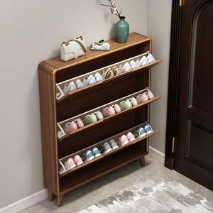 Ultra Thin Minimalist Flip Top Solid Wood <b>Shoe</b> <b>Cabinet</b> 17cm <b>Narrow</b> Chinese Style Entryway Storage For Home Small Apartment - Product Image 4