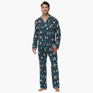 Pyjama d'hiver pour homme personnalisé en bambou, vêtements de nuit respirants, vêtements d'intérieur, pantalon de pyjama de Noël pour homme, chemises de pyjama à col rabattu - Product Image 3
