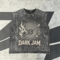 Kaos Tank Top Hitam Acid Wash Heavyweight Vintage Wash Sun Faded Streetwear DARK JAM Graphic Muscle Tee untuk Pria Unisex Grosir