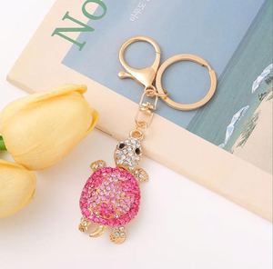 Porte-clés en métal créatif tortue mignonne incrustée de diamants colorés, pendentif de voiture modèle YSK054, emballé individuellement, directement de l'usine - Product Image 5