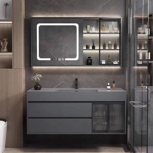 Meuble <span class=keywords><strong>de</strong></span> <span class=keywords><strong>salle</strong></span> <span class=keywords><strong>de</strong></span> <span class=keywords><strong>bain</strong></span> pratique multi-niveaux <span class=keywords><strong>de</strong></span> style moderne simple avec lavabo en céramique intégré - Product Image 2