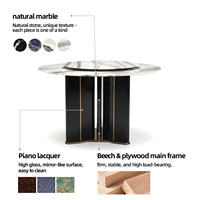 Ensemble de table à manger moderne en bois massif avec miroir, style italien de luxe, 6 places, avec plateau en marbre blanc, pour salle à manger de villa
