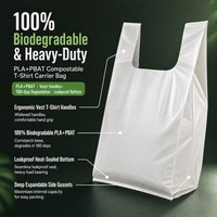 Sac de courses en T-shirt 100 % biodégradable et compostable, sac de transport pour épicerie en PLA PBAT avec poignée, sac à emporter pour supermarché, vente en gros