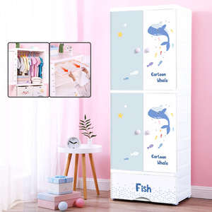 <span class=keywords><strong>Armario</strong></span> Infantil de Doble Puerta de 58 cm de Ancho, <span class=keywords><strong>Armario</strong></span> de Almacenamiento con Barra para Colgar, Estante, Cajón, Muebles Modulares de Plástico, <span class=keywords><strong>Armario</strong></span> de Plástico para Bebés - Product Image 4