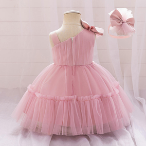 Abito Formale per Bambine in Tulle Blu Reale con Design Monospalla, Fiocchi Decorativi e Fascia Abbinata - Product Image 3